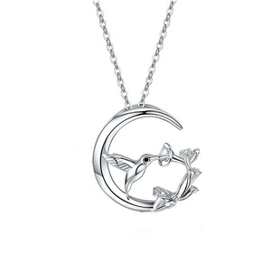 Collar con Colgante de Colibrí y Gloría de la Mañana en Forma de Media Luna, Joyería con Dije Floral de Pájaro - Product Image 5