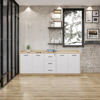 Meuble de bureau contemporain en bois massif pour salle de réunion, avec tiroir latéral, compartiment de rangement pour imprimante et compartiment bas pour classement de documents