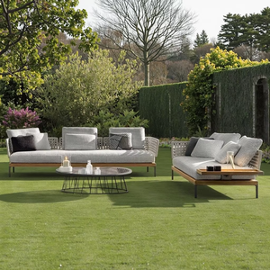 Ensemble <span class=keywords><strong>de</strong></span> canapé d'angle modulaire minimaliste en teck, mobilier <span class=keywords><strong>de</strong></span> <span class=keywords><strong>jardin</strong></span> d'extérieur avec <span class=keywords><strong>salon</strong></span> en aluminium métallique pour hôtels, parcs, cours - Product Image 6