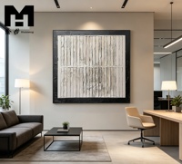 Tableau mural sur toile peint à la main, texture 3D en relief, rayures noires et blanches, style Wabi Sabi, peinture à l'huile artisanale avec cadre, décoration intérieure