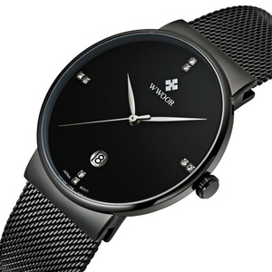 8018 Men's Business Fashion Luxury Stainless Steel Mesh Band Minimalist Quartz <b>Watch</b> Glass Dial Pointer Display 40mm <b>Waterproof</b> - Product Image 4