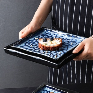 Plato Cuadrado de Cerámica Azul Irregular, Platos de Porcelana Rústicos con Textura para Restaurante y Hogar, para Postres y Aperitivos - Product Image 3