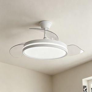 Ventilateur de plafond LED blanc moderne à 3 pales, moteur DC, télécommande, intensité variable, 3000K/4000K/6000K, en plastique, disposition Agi32, montage sur tige, pour salon - Product Image 2