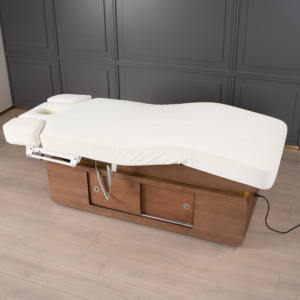 Lit de spa facial électrique réglable DEFEINUO, professionnel, de luxe, en acier inoxydable doré, 4 moteurs, <span class=keywords><strong>table</strong></span> de cire en cuir PU - Product Image 4