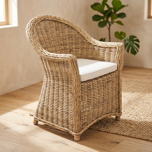 Kubu Gray Sustainable Rattan Dining Arm <b>Chairs</b> Modern Eco-Friendly Dining Room Furniture for Home Bar Kitchen Use Washable - Product Image 3