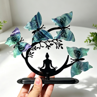 Ornement d'arbre en cristal de pierre précieuse naturelle avec support en métal représentant une femme de yoga, pierre de guérison des chakras, décoration pour salle de yoga et maison