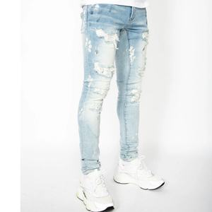 Popular <b>Slim</b> Fitting Custom Rhinestone logo <b>Patch</b> Distressed Men Wash Jeans - Product Image 5