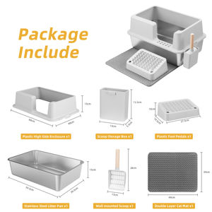 Estructura semicerrada Diseño de acero inoxidable Característica antisalpicaduras Superficie fácil de limpiar Caja de arena duradera para gatos - Product Image 2