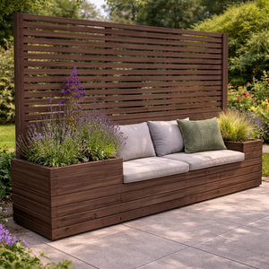 Banc de patio en bois moderne avec jardinière, sièges extérieurs pour 4 personnes, design contemporain, mobilier de jardin durable, fabriqué à l'Idaho - Product Image 3