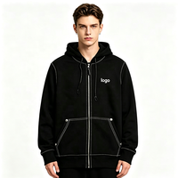 Sweat à capuche zippé pour homme, 430 g/m², en molleton de coton brodé, style streetwear hiver, décontracté, chaud et confortable