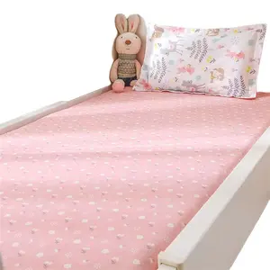 Großhandel Custom Pink Printing Kinder bett Krippe Spann betttuch Bio-Baumwolle Baby Girl Fitted Crib Sheet Set