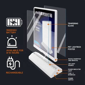 A4/A5 LED Menu Light Box-Tempered Glass Dual-Sided Charging Frame Decorative Waterproof Indoor/Outdoor Advertising <strong>Poster</strong> - Product Image 2