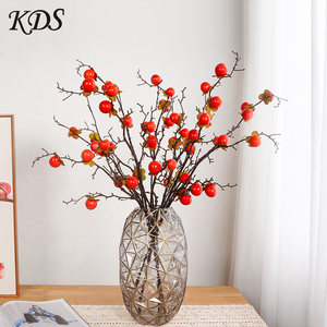 Tige de kaki artificielle 80 cm, texture réaliste, branche de kaki rouge pour la décoration de Noël et du Nouvel An chinois - Product Image 2