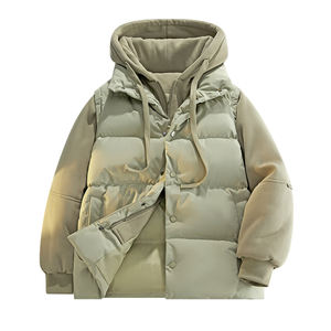 Customized Logo Men's Winter Long Windproof Hooded Stand Collar <b>Fleece</b> <b>Jacket</b> <b>with</b> Bamboo Fiber <b>Lining</b> Color Matching Brand Coat - Product Image 2