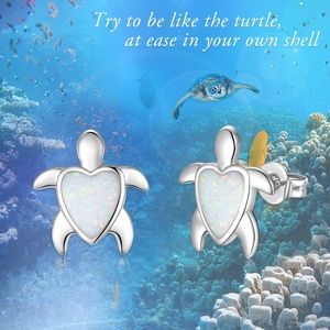 Isunni S925 esterlina chapados en rodio plata en forma <span class=keywords><strong>de</strong></span> corazón blanco Opal tortuga <span class=keywords><strong>de</strong></span> <span class=keywords><strong>mar</strong></span> pendiente <span class=keywords><strong>de</strong></span> joyería <span class=keywords><strong>de</strong></span> pendientes - Product Image 4