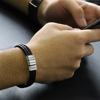 Bracelet tissé bricolage lettre gravée Bracelet en acier inoxydable pour homme avec fermoir en acier inoxydable