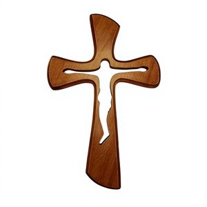 Escultura de Cruz de Madera para Pared, Arte Religioso Decorativo, Diseño Rústico para Decoración del Hogar, Sala de Estar, Navidad, Año Nuevo, Nacimiento de Bebé, Lavable - Product Image 1
