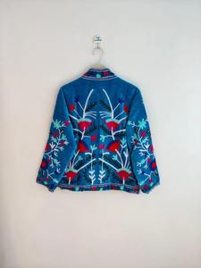 Chaqueta Bomber Clásica de Terciopelo Suzani Hecha a Mano, Ecológica, Reversible, Transpirable, con Bordado Floral, Corta, para Invierno - Product Image 3