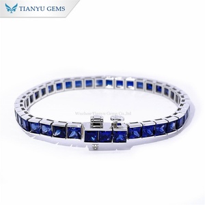 Tianyu Gems 14K oro blanco zafiro princesa corte moda joyería pulseras tenis pulseras boda fiesta - Product Image 1