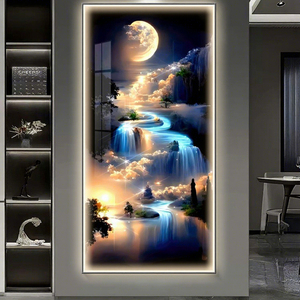 Peinture murale <span class=keywords><strong>moderne</strong></span> décorative en porcelaine de cristal avec LED, tableaux de paysage minimalistes de luxe pour salon - Product Image 3