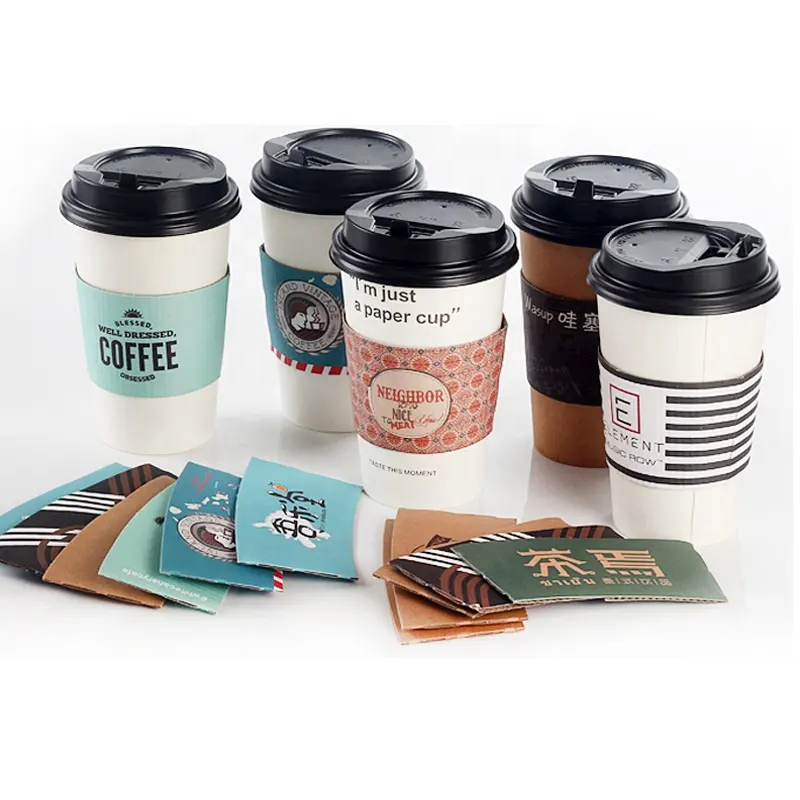 8-28Oz Custom Logo Oem Printing Ontwerp Koffiekop Mouw Wegwerp Warm Koud Drinkpapier Cupsleeve Fabrikanten Fabriek