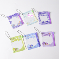 Sacs à bonbons personnalisés en PVC mignon avec fermeture éclair, porte-cartes photo en plastique acrylique, carte vierge avec porte-badge à clé