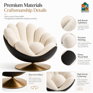 Sillones Modernos Giratorios con Forma de Flor, 14 Cojines de Pétalos y Base Dorada, Terciopelo Multicolor para Sala de Estar - Product Image 3