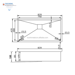 Fregadero de cocina de acero inoxidable cepillado hecho a mano de 839x435x181mm, de un solo seno, para empotrar, con colador <span class=keywords><strong>cuadrado</strong></span> o redondo, sin grifo - Product Image 2