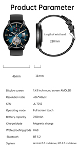 Reloj Inteligente Económico CO-FIT AMOLED, Monitor de Ritmo Cardíaco, Oxígeno en Sangre, <span class=keywords><strong>Pulsera</strong></span> de Fitness para Mujeres y Hombres, Reloj Inteligente Redondo - Product Image 6