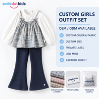 Chemisier à volants pour enfants, haut à manches longues superposé à carreaux pour filles, t-shirt de base, vente en gros OEM ODM