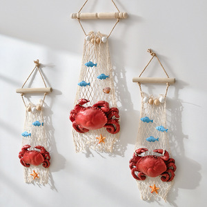 Coastal Macrame Wall Hanging With Resin Crab And Fish Decor For Restaurant Or Commercial <b>Space</b> <b>Decoration</b> - Product Image 2
