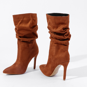 Nouvelles bottines à talon aiguille en velours extensible, élégantes, à bout pointu naturel, style polyvalent et simple - Product Image 6