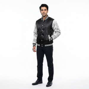 Varsity Letterman <b>Baseball</b> Bomber <b>Jacket</b> SATIN Fabric Custom College <b>Men's</b> Stand Collar Front Logo 100% Cotton Breathable Winter - Product Image 1