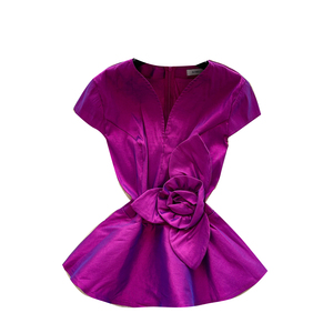 Blus Wanita kasual lengan pendek musim panas kemeja motif bunga Wanita Atasan pesta pakaian wanita grosir - Product Image 5