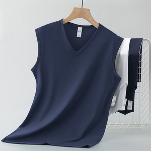 Débardeur d'été pour <span class=keywords><strong>homme</strong></span> en modal et soie glacée, à séchage rapide, couleur unie, col en V, style Normcore/Minimaliste, pour le sport et la gym - Product Image 6