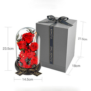 Composizione di Rose Rosse Stabilizzate in Cupola di Vetro con Confezione Regalo, Decorazione Floreale Eterna per San Valentino e Anniversari - Product Image 4