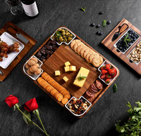 Vente en gros de nouveaux modèles de planches à fromage rectangulaires en bois d'acacia et de sets de couteaux pour les rassemblements entre amis