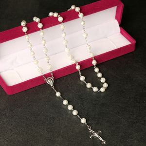 Mecrt Christian Jewelry 8mm Rose <b>Beads</b> Religious Catholic Rosary Enamel Crucifix Pendant Fashion Beaded <b>Necklace</b> - Product Image 3