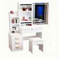 Table de toilette en bois avec miroir et tiroirs, avec porte coulissante, pour la chambre à coucher