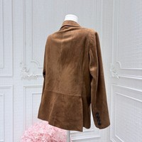 Veste en cuir pour femme à revers cranté et double boutonnage, style blazer en daim et peau de mouton, idéale pour les soirées