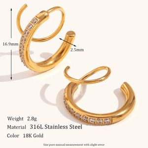 ต่างหูห่วงคู่ Olivia ประดับเพชรซิร์คอน ทำจากสแตนเลสสตีลเคลือบทอง 18K PVD |   ดีไซน์ปลอกแขนแบบพันรอบที่เป็นเอกลักษณ์สำหรับผู้หญิง กันน้ำและป้องกันการแพ้ - Product Image 4