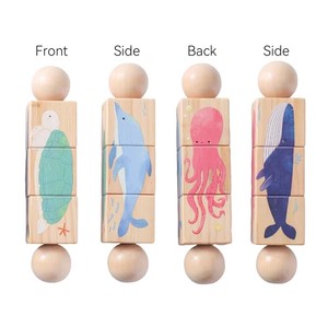 Jouet éducatif <span class=keywords><strong>rotatif</strong></span> pour enfants en forme d'animaux, jouet créatif à mordiller et à agiter, jouet de préhension pour bébé en bois - Product Image 2