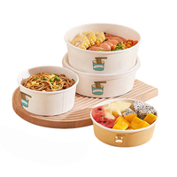Bol jetable biodégradable écologique en papier kraft blanc à paroi simple pour soupe, salade, ramen, biscuits avec couvercle en plastique