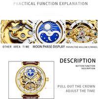 KINYUED J055 Montre mécanique automatique squelette tourbillon de luxe en or rose pour homme, étanche, Reloj Hombre