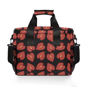 Hot Selling Hawaii Style Red Anthurium Waterproof Picnic Camping Insulated Tote Custom Design <b>Cooler</b> <b>Box</b> With Shoulder Straps - Product Image 2
