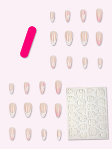 24 Uds. <span class=keywords><strong>Uñas</strong></span> postizas con patrón de <span class=keywords><strong>flores</strong></span> francesas de doble tono, manicura rápida y fácil, mejoras de <span class=keywords><strong>uñas</strong></span> artificiales para dedos - Product Image 5