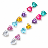 Petites boucles d'oreilles minimalistes en argent plaqué, serties de zirconiums cubiques colorés en forme de cœur, hypoallergéniques, pour un usage quotidien