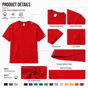 Camiseta de Hombre Personalizada con Logotipo, 220G, 100% Algodón Peinado, Cuello Redondo Clásico, Venta al Por Mayor, Tallas S-4XL, Color Carmesí - Product Image 4