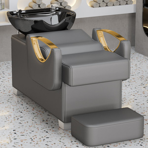 Salón de belleza Barbero Champú Unidad de retrolavado Fregadero Estación Fregadero inclinable de cerámica blanca y negra con asiento Cama <span class=keywords><strong>para</strong></span> lavar el cabello - Product Image 6