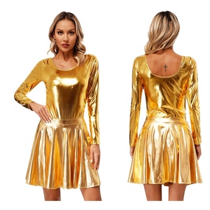 Women Standard Ballroom Dance Performance <b>Costumes</b> Metallic Leotard With Flare Skirt Stage Performance Night <b>Rave</b> Music Festival - Product Image 5